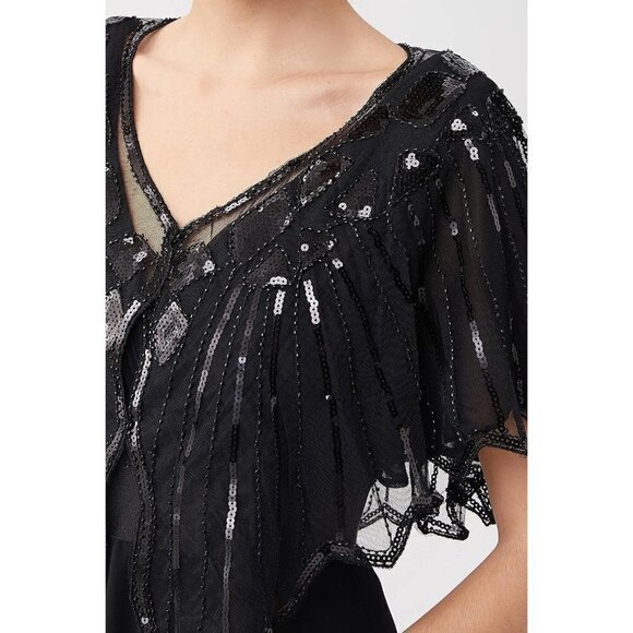 Women Sequin Beaded Evening Cape 1920s Shawl  Wraps (Black) - Picture 3 of 6